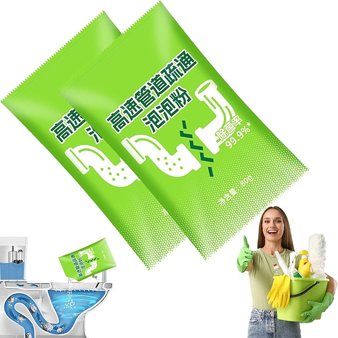 Powerful Pipe Dredging Agent - High Speed Drain Cleaner Foaming Powder, Wild Sink and Drain Cleaner Powder, Fast Foaming for Kitchen/Bathroom/Toilet Pipeline Quick Cleaning Tool (2Pcs)