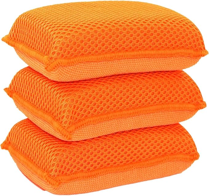 Miracle Microfiber Kitchen Sponge by Scrub-It - Non-Scratch Heavy Duty Dishwashing Cleaning sponges- Machine Washable- (Orange)