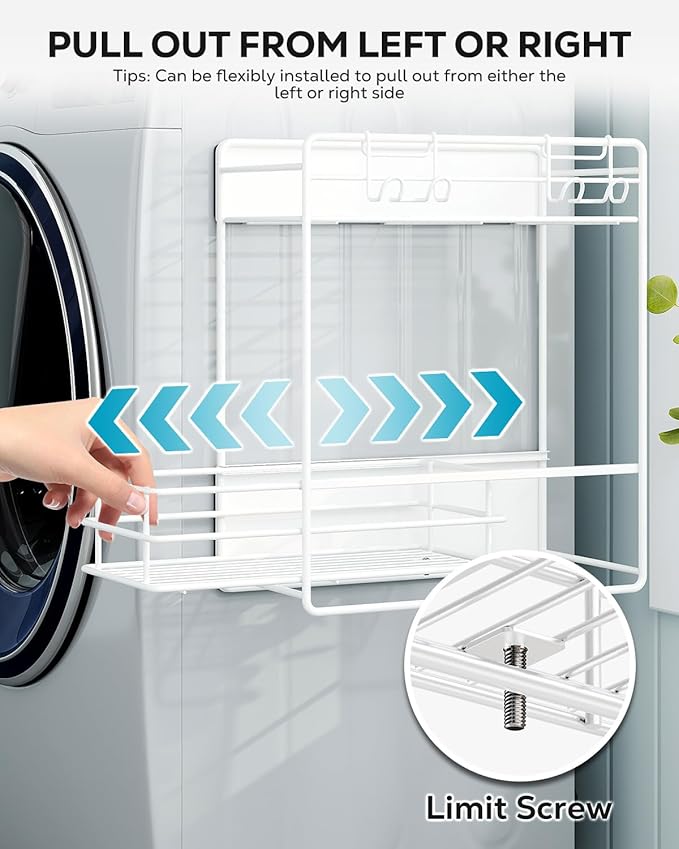 Nieifi 2 Tier Magnetic Shelves for Washing Machine, Magnetic Spice Rack for Refrigerator, Laundry Room & Kitchen Organizer Storage Baskets, White