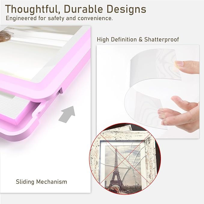 5x7 Picture Frame, Clear Acrylic Photo Frame with White Mat for 4x6 Photos, One-Piece Shatterproof Tool-Free Design, UV-Resistant Waterproof Tabletop Frame for Home Office Decor with 10-Year Warranty