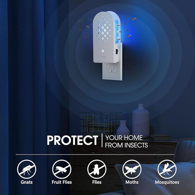 X-PEST Fly Trap Indoor, Gnat Traps with Light Tube, Plug in to Catch Flying Insects, Like Flies, Fruit Flies, Moths, Mosquitoes- Fly Zapper for Indoor Area Use (1 Device+5 Glue Boards)