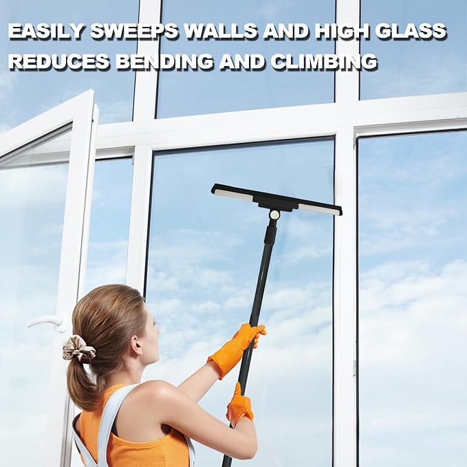 Squeegee Broom for Floor Shower Squeegee with Long Handle Rubber Wiper for Bathroom Tile Shower Glass Car Window Deck Patio Cleaning (Black)