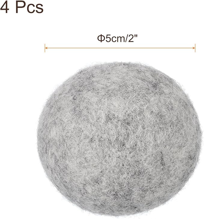 uxcell 4 Pcs Wool Dryer Balls, 2 Inches Wool Laundry Dryer Balls for Reducing Clothing Static and Wrinkles, Light Grey