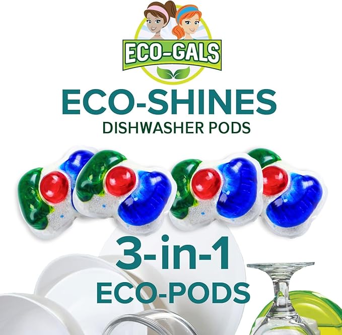 Eco-Gals Eco-Shines Dishwasher Detergent Pods With 3 in 1 Power of Liquid, Powder, and Gel for Brighter Cleaner Dishes
