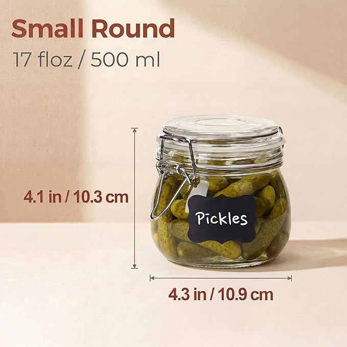 HomArtist Glass Jars with Airtight Lid Set of 6, 17 floz Wide Mouth Mason Jars with Clamp Lids,Glass Sealed Jars with Air Tight Lids, Best for Kitchen & Pantry Food Storage