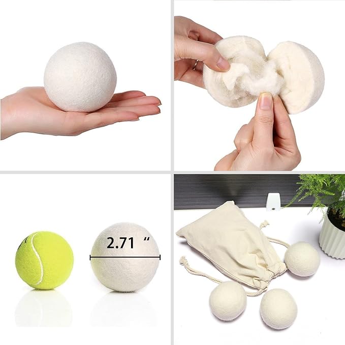 100% New Zealand Wool Dryer Balls XL Size – 6 Pack, Organic & Chemical-Free Fabric Softener, Baby Safe & Hypoallergenic, Reduces Static, Wrinkles & Drying Time, Reusable for 1000+ Loads