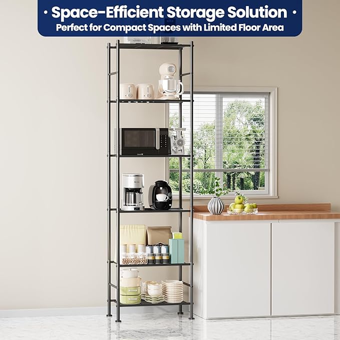 Abiglifty Storage Shelves, 6-Tier Metal Shelving, Closet Shelves with Adjustable Leveling Feet, Shelf Organizer for Kitchen, Pantry, Laundry