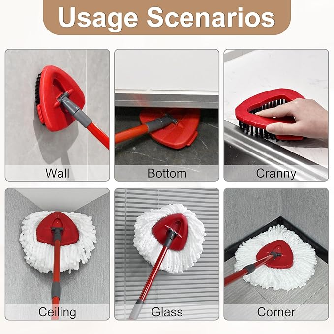 Mop Replace Head for O Cedar, Mop Heads Replacements for Ocedar, Spin Mop Replacement Head for Ocedar Easy Wring 1 Tank System, Include 2 Pack Spin Mop Refills & 2 Scrubber Mop Head & 1 Pack Mop Base