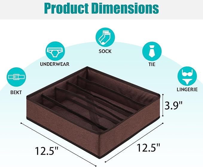 Drawer under Cabinet Clothes Organizer 5 Cell Foldable Storage Cubes Underwear Drawer Organizer Dividers Storage Boxes for Bra, Underwear（Coffee）