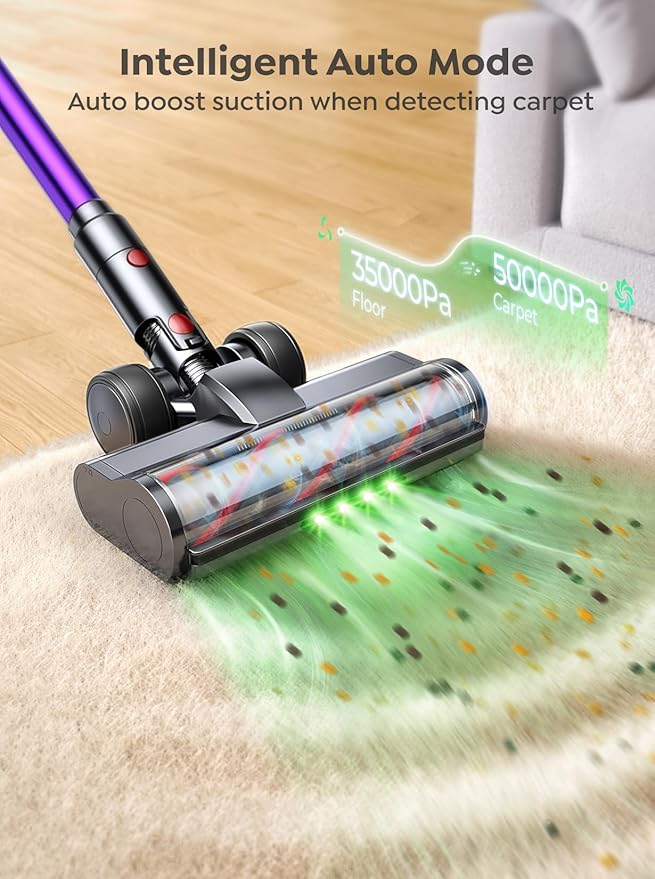 INTETURE Cordless Vacuum Cleaner, 600W 50KPA 65 Mins Vacuum Cleaners for Home, Anti-Tangle Stick Vacuum with Touch Screen, Wall Mount Charging, Upgraded Vacuum Cordless for Pet Hair/Carpet/Floors