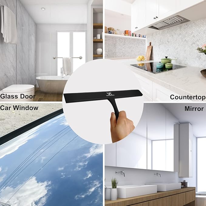 Squeegee for Shower Glass Door, 11-Inch Shower Squeegee for Glass Doors, Bathroom Silicone Squeegees Wiper for Shower with Non-Slip Handle, No-Drilling Silicone Hanging Hook, for Tiles, Mirror(Black)