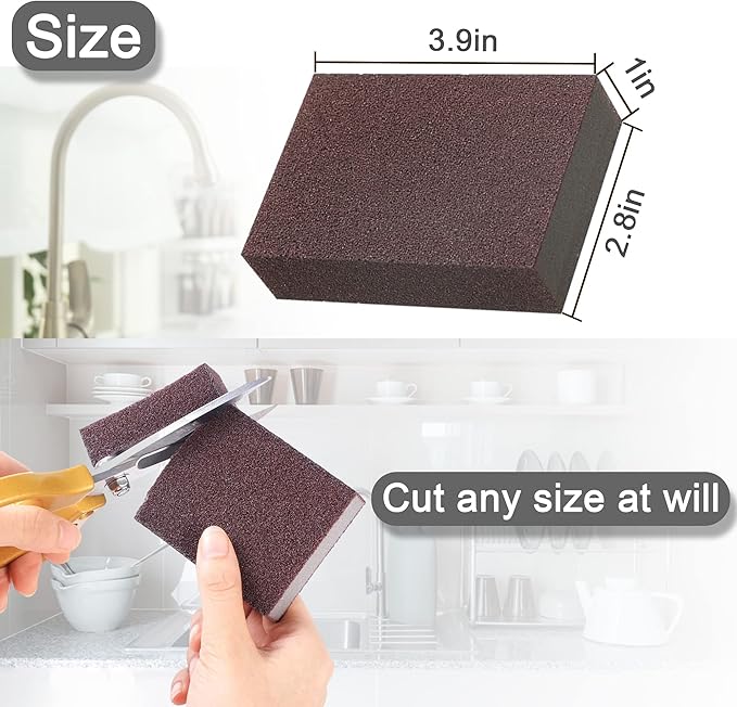 8pc Carborundum Sponge Nano Emery Sponges Caspian Stone Pot Clean Brush Rust Eraser Grit Scouring Pads Pot Cleaning Pads with Carborundum Washing Kitchen Cleaner Tool(thickness-1inch)