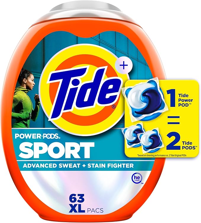 Tide Power Pods Sport Laundry Detergent Pacs, 63 Count, Advanced Sweat + Stain Fighter