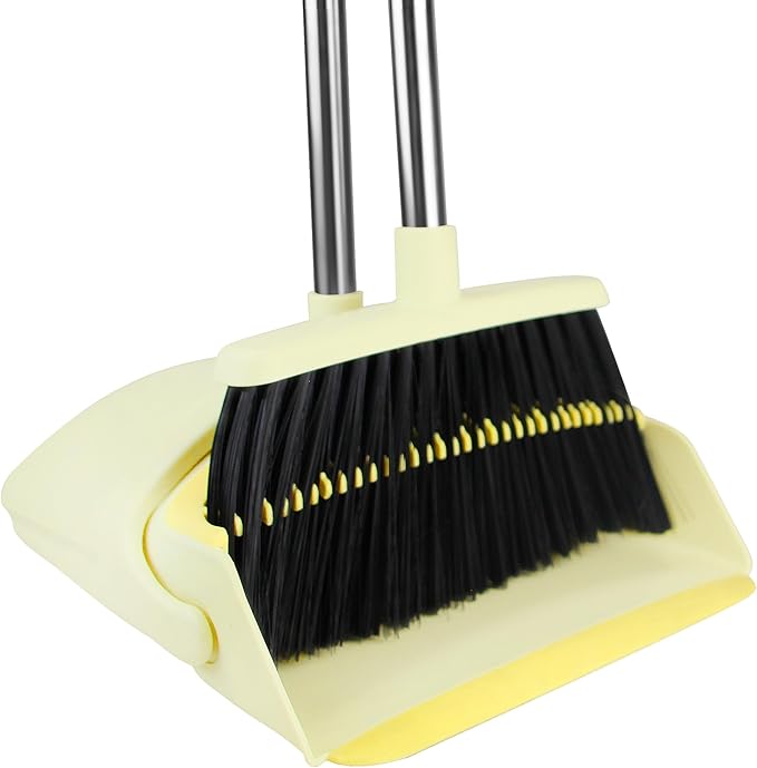 Broom and Dustpan Set House Brooms for Sweeping Indoor Collapsible Broom and Dust Pan Combo for Home Office Kitchen Lobby Floor Pet Hair (Small-Yellow)