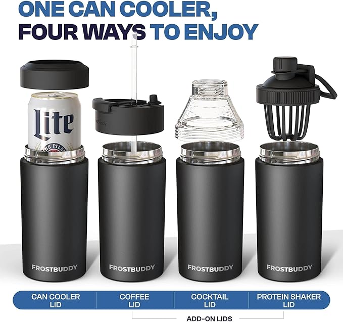 Frost Buddy Universal Can Cooler - Fits all - Stainless Steel Can Cooler for 12 oz & 16 oz Regular or Slim Cans & Bottles - Stainless Steel (Purple Glitz)