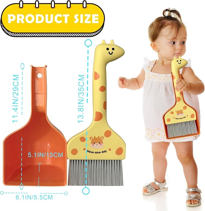 Small Broom with Dustpan Combo Set Cartoon Mini Broom and Dustpan Set Cute Cleaning Kit for Home Office Floor Counter Pet Nest (Orange)