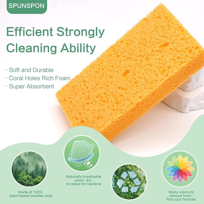 Large Cellulose Sponges, Kitchen Sponge for Dish, Thick Heavy Duty Scrub Pads, Non-Scratch Scrubber for Household/Cookware/Bathroom/Office/Boat 5.5" x 3" x 1" (7 Pack) Yellow