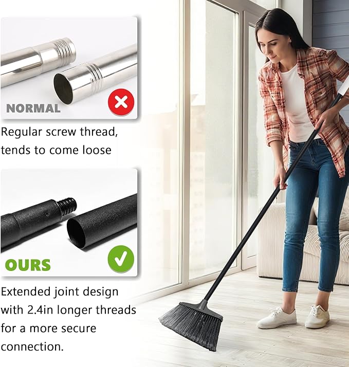 Outdoor Indoor Broom for Floor Cleaning - 54 inch Outside Indoor Broom, Medium-Hardness Bristles Brooms for Sweep Outdoor, Angle Brooms for Floors Applied to Yards, Garages, Patios, and Walkways, etc