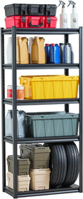 VEVOR Storage Shelves, 2000 lbs, 5 Tier Garage Storage Shelving, 16" D x 32" W x 72" H Adjustable Metal Shelves for Garage Shelves Utility Rack Shelf, Ideal for Kitchen, Warehouse, Basement, Black