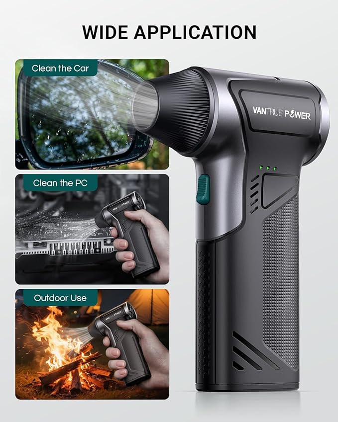 T150 Compressed Air Duster, 110000RPM Cordless Electric Air Duster, 3-Gear Mini Handheld Cordless Blower with Fast Charging, Portable Air Blower for PC, Car, Outdoor, Keyboard