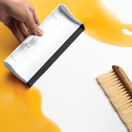 Full Circle Crumb Runner, Countertop Sweep and Squeegee, Mini Portable Brush, Compact Storage, Sustainable Bamboo Handle