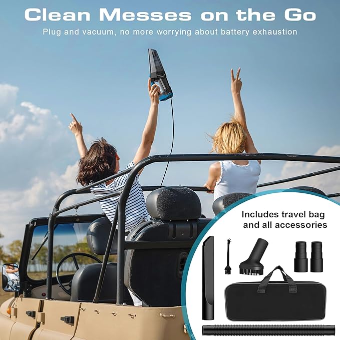 Blestan Car Vacuum - Portable Vacuum Cleaner with 16.4ft Cord, Bag, LED Light & Attachments - DC 12V High Power Small Vacuum, Car Accessories
