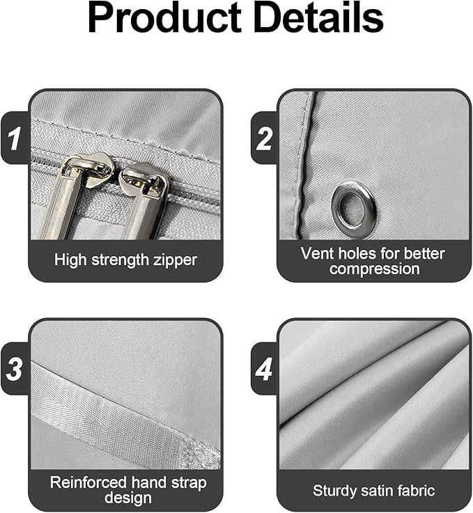 2Pcs Super Space Saving Self Compression Organizer, Quilt Storage Bags, Self Compression Storages Bags, Storage Bags for Quilts, Sweaters, Blankets (grey)