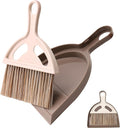 Mini Broom and Dustpan Set, Small Handheld Broom and Dustpan for Desk, Clip-On Hand Brush for Keyboard, Car Interior, Countertop, and Cat Litter Cleaning, Brown