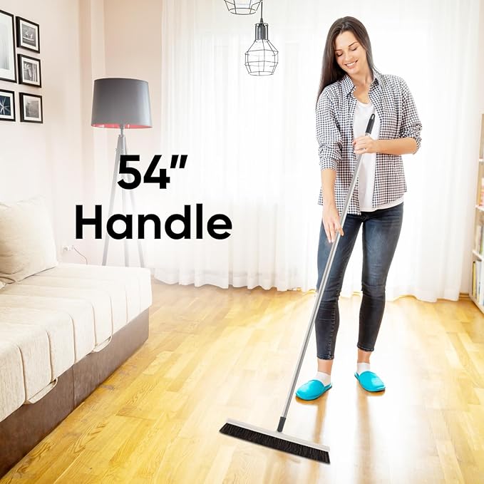 Horse Hair Broom for Hardwood Floors – 18" Soft Bristle Narrow Thin Swivel Upright Dust Broom for Dog Hair, Kitchen & Home Use – 54" Long Handle