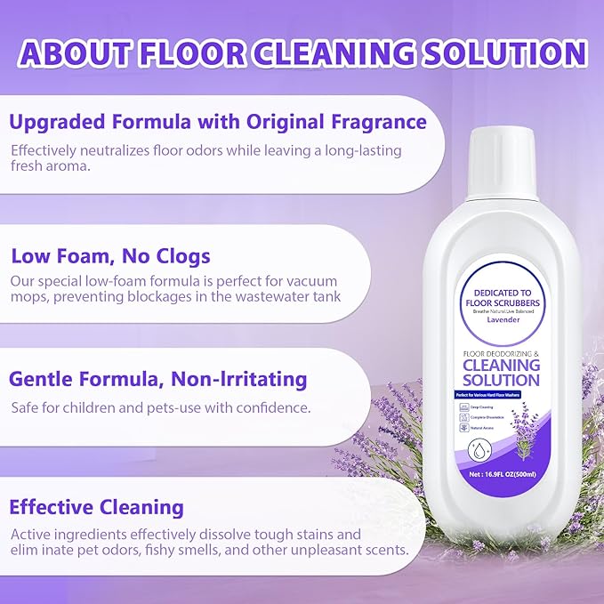 Floor Cleaning Solution Compatible with Tineco – Lavender Floor Cleaner – Long-Lasting, Fresh & Crisp Scent – For All Cordless Wet/Dry Vacuum Mop Cleaner & Robot Vacuums with Mopping (2 Bottle)