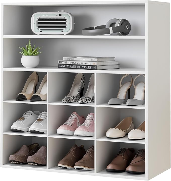 Garden 4 you Shoe Rack Organizer, 5-Tier Wood Cubby Shoe Rack with 2 Storage Shelf and 9 Cubbies, Shoe Organizer Cabinet for Entryway, Hallway, Closet and Garage, White