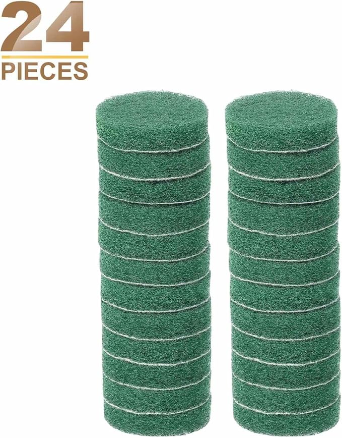 HARFINGTON 24pcs Scrubber Scouring Pads 180 Grits 2 Inch Drill Power Brush Hoop and Loop Surface Conditioning Disc Drill Scuffing Disc Scrub Pads for Home Kitchen Cleaning, Green