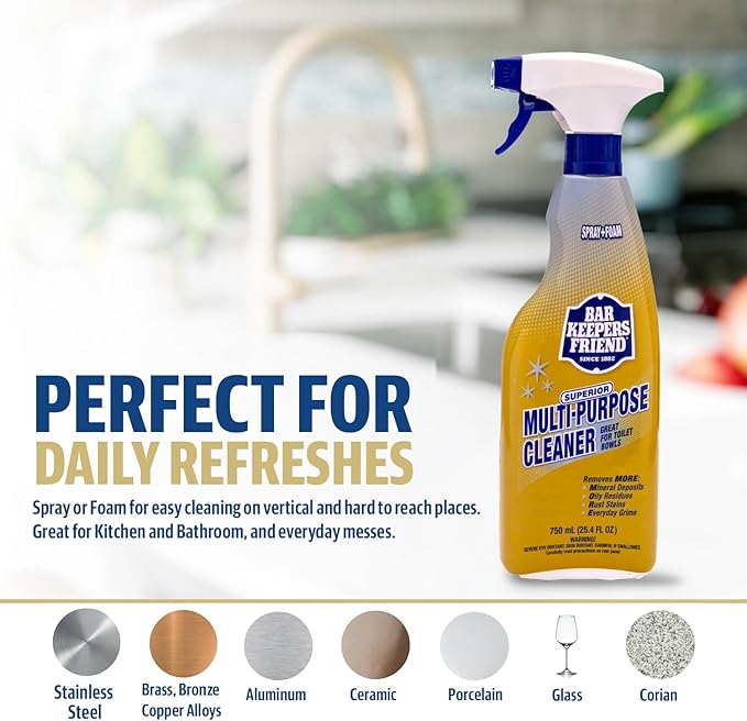 Bar Keepers Friend Soft Cleanser (13 oz) and MORE Spray + Foam (25.4 oz) Multipurpose Cleaner Bundle, Stain & Rust Remover for Multi Surface Bathroom, Kitchen & Outdoor Cleaning