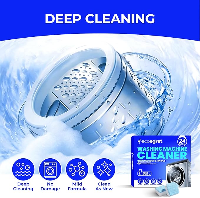 Washing Machine Cleaner (24 Pack), Washing Machine Cleaning Tablets for Front Load & Top Load HE Washers, Washer Cleaner Easily Removes Residue Grime & Odors, Septic Safe, 12 Month Supply