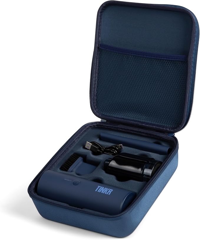 TINKR Mini Car Vacuum, Cordless Handheld Vacuum with 6000Pa Suction Power, High Speed 47000 RPM Motor, Efficient Airflow Design, Dual Nozzles, USB C Recharge, and Travel Bag (Midnight Blue)