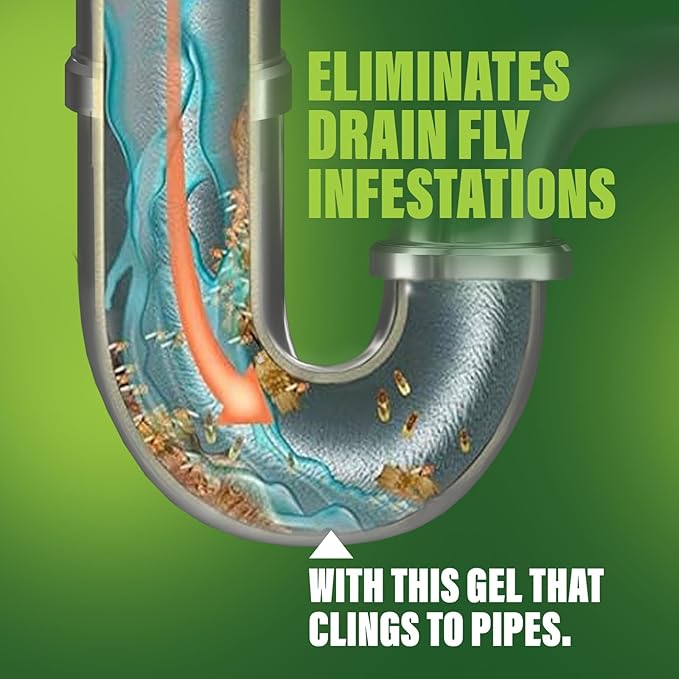 Green Gobbler Fruit Fly Killer+ - Kills Fruit Flies, Drain Flies & Sewer Flies, Gel Treatment for Use in Sinks & Pipes - Safe for Septic Systems, 32oz