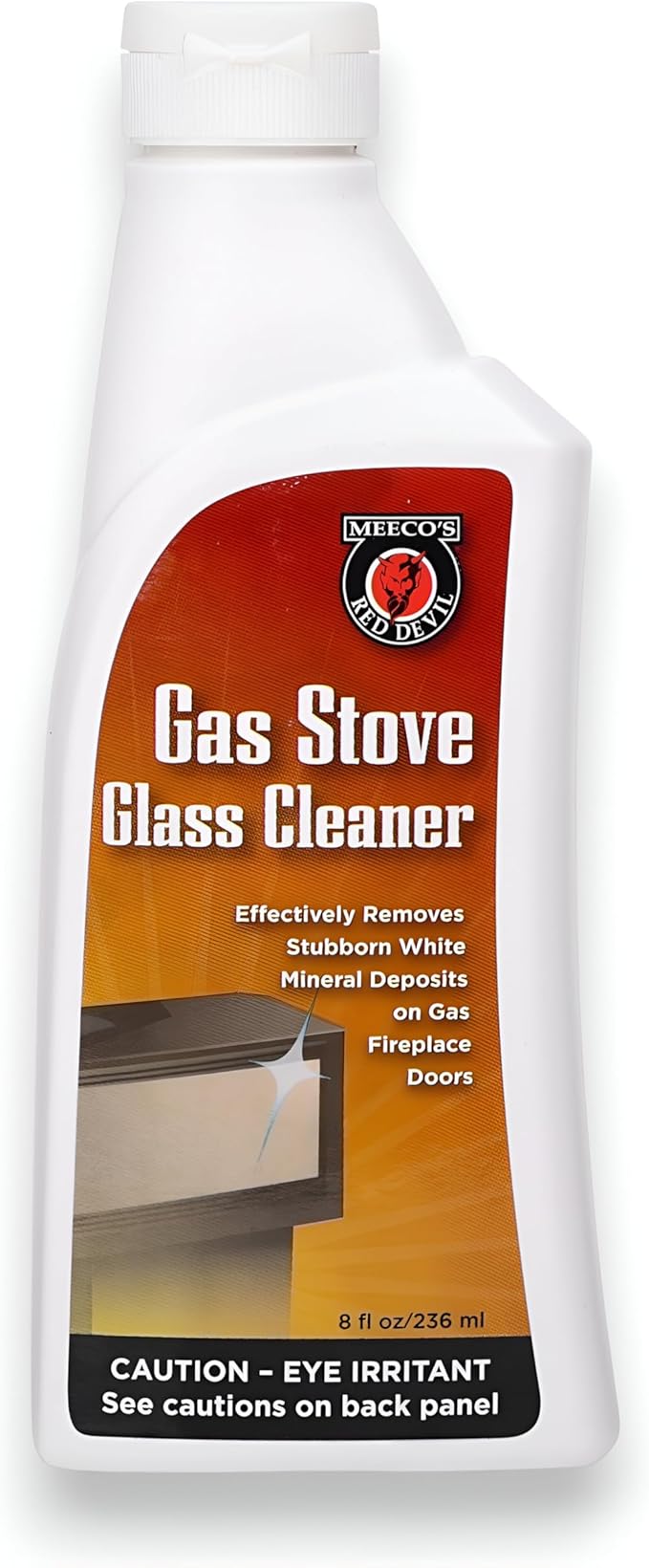 MEECO'S RED DEVIL 710 Gas Stove Glass Cleaner - Quickly & Easily Removes Stubborn White Mineral Deposits from Gas Fireplace or Stove Glass (8 fl oz) - Made in the USA