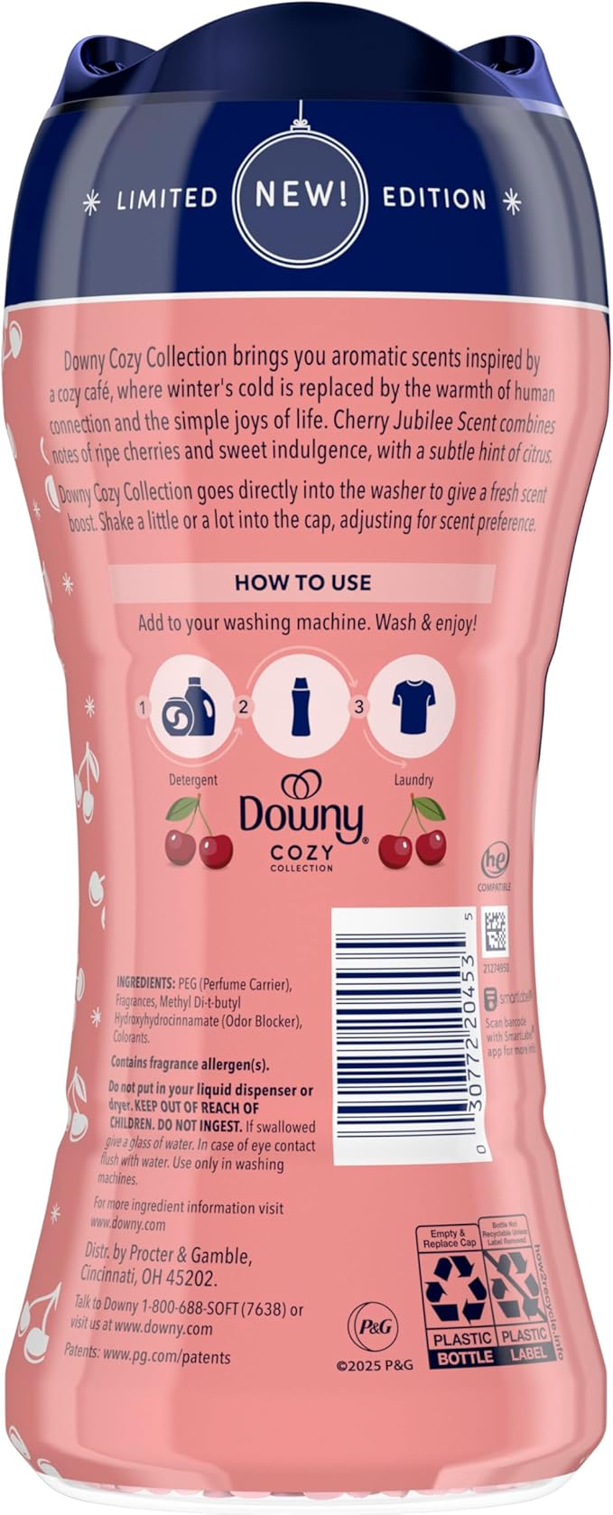 Downy Cozy Collection In-Wash Laundry Scent Booster Beads, Cherry Jubilee Scent, 7.8 oz, Limited Edition Laundry Beads