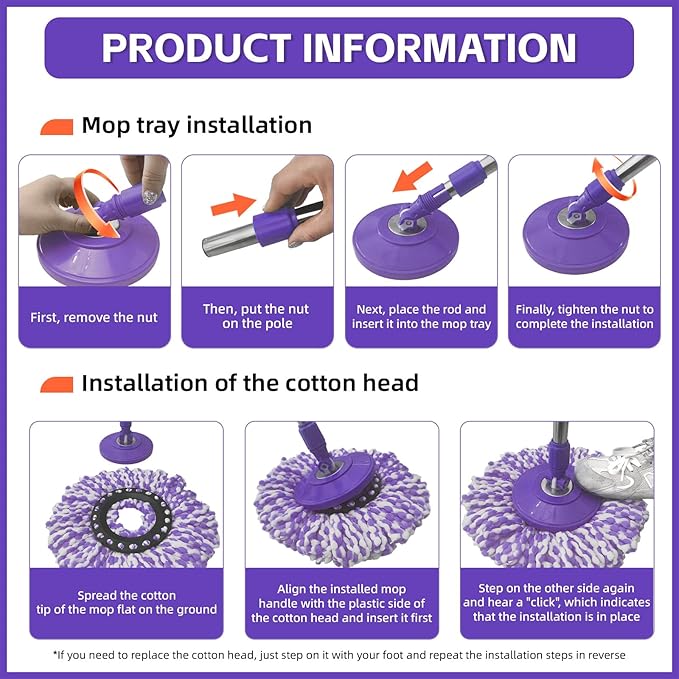 Spin Mop Replacement Handle 360 Degree Spin Mop Pole Handle Replacement Rotating Telescopic Stick for Mop Head, Ideal for Home and Household Cleaning