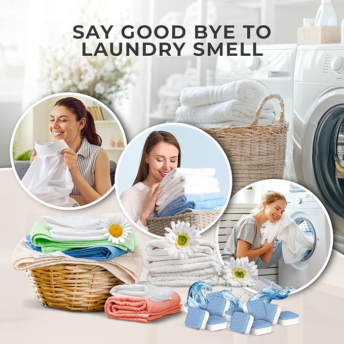 Washing Machine Cleaner Tablets – Deep Clean Washer Descale, Laundry Tub Cleaning Solution, Smell Fresh, Eliminates Buildup & Dirt, For Front & Top Load Washers, Easy-to-Use Tablets, 6 Pack