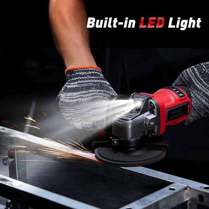 Cordless Angle Grinder, 4-1/2" Battery Grinder with 2 Batteries, LED Display,Burshless motor for Metal Cutting Grinding, Rust Removal