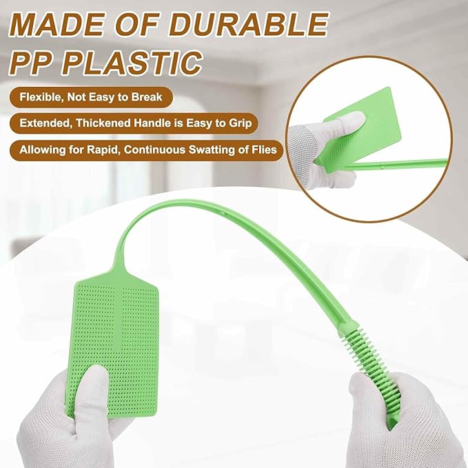 HARFINGTON 2pcs Fly Swatter 4.5"x3.9" Plastic Manual Heavy Duty Long Handle Fly Swatter for Home Indoor Outdoor, Green