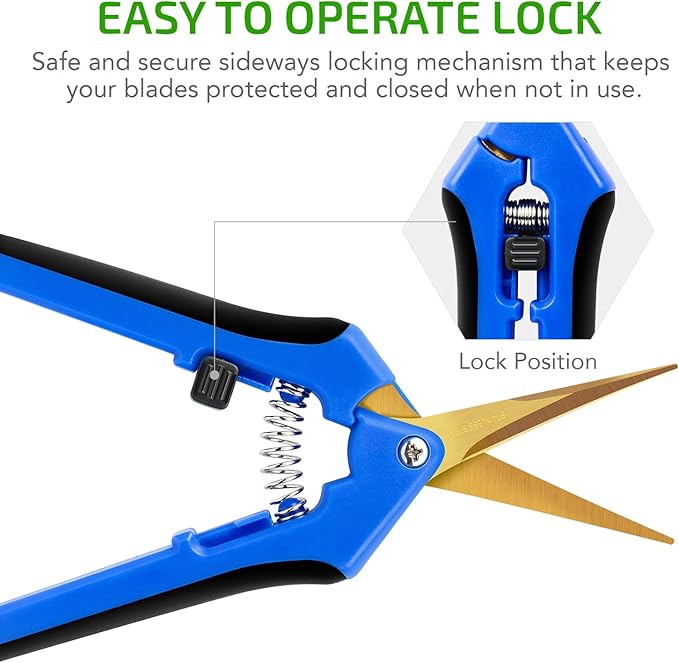 iPower GLPRNR6BLTI 6.5" Pruning Shear Hand Pruner for Gardening Potting with Titanium Coated Curved Precision Blades, 1-Pack, Blue