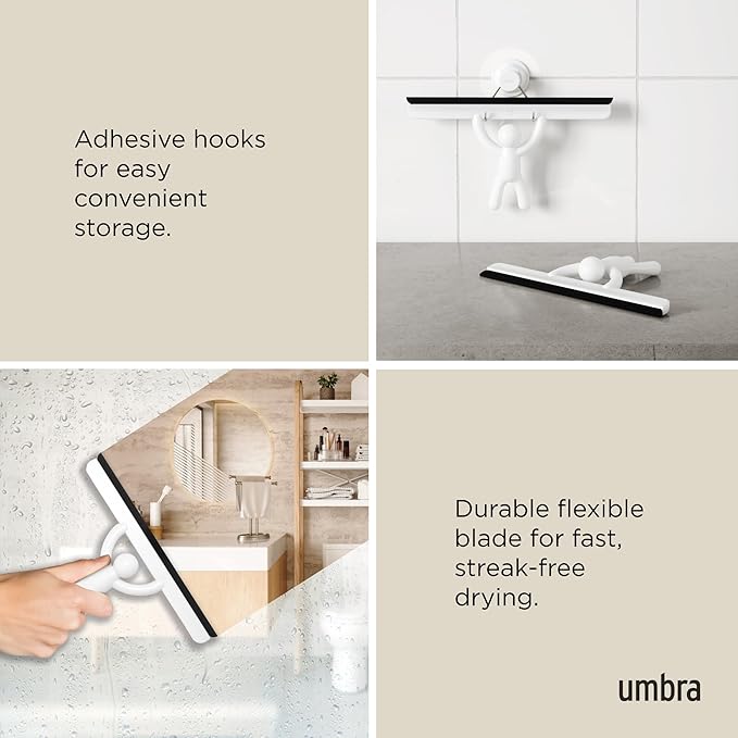 Umbra Buddy Bathroom Squeegee for Shower, Mirror, Window - Adhesive Storage Hook Included