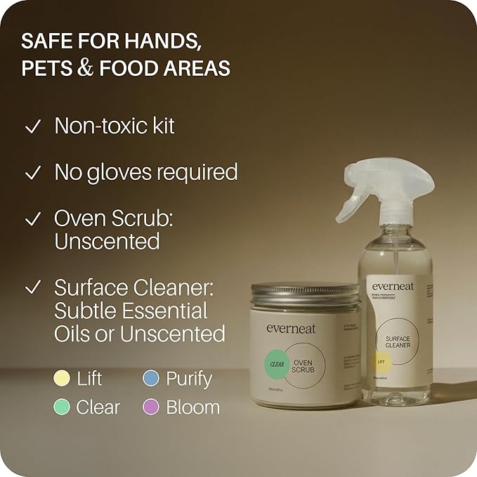 Everneat Oven Cleaning Kit: Natural Oven Cleaner and Kitchen Cleaner | Heavy Duty Oven Cleaner & Oven Rack Cleaner Kit | Fume-free & Safe to Clean All Ovens (Lift) | Refillable Plastic Jar & Bottle