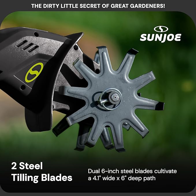 Sun Joe 24V-TLR-LTE 24-Volt Amp Cordless Garden Tiller + Cultivator, Kit (w/2.0-Ah Battery + Quick Charger)