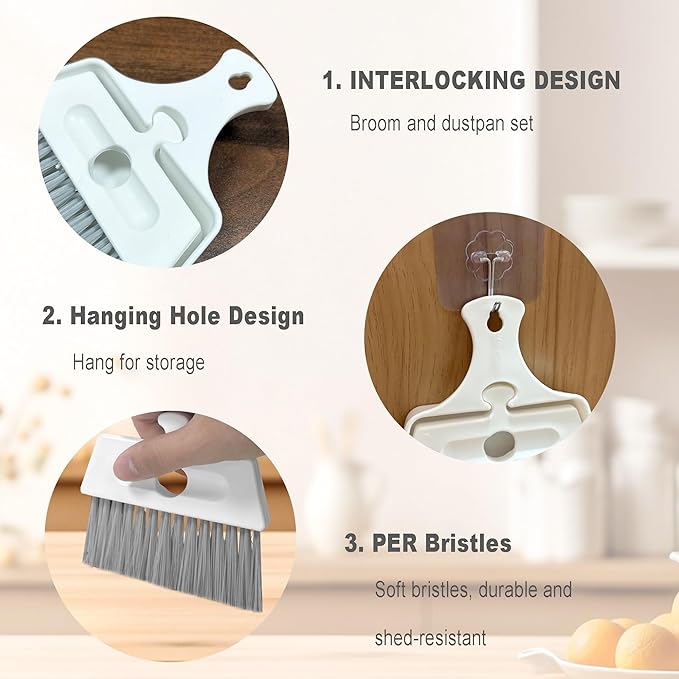 Mini Dustpan Brush Set Small Dustpan Broom Combo Set for Table Mini Dust pan with Brush Tiny Cleaning Sweeper for Car Desk Keyboard Drawer Pet Nest