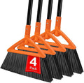 Heavy Duty Angle Broom 4 Pack - Orange Broom for Outdoor & Indoor, Garage, Driveway, Sidewalk, Kitchen & More, Long Handle