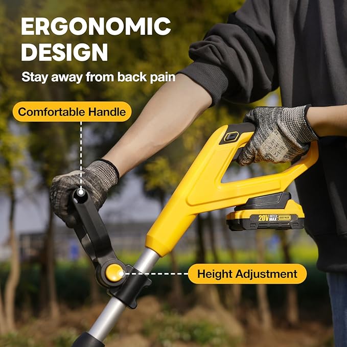 Alloyman 20V Cordless Tiller Cultivator, 360RPM Electric Garden Tiller, with 2 * 2.0Ah Batteries & Charger, 9In Tilling Width and 6.6In Depth Garden Rototiller for Lawn/Gardening/Soil Cultivation