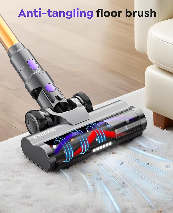Cordless Vacuum Cleaner, 50KPA Powerful Suction, 70Min Runtime Vacuum Cleaners for Home, Self-Standing Stick Vacuum with Charging Dock Station,Anti-Tangle Brush for Home Pet Hair/Carpet/Hardwood Floor